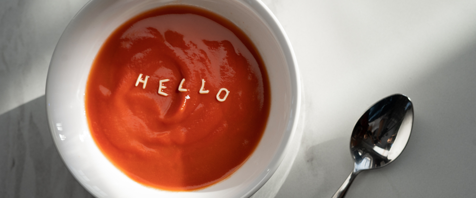 Hello written in tomato soup