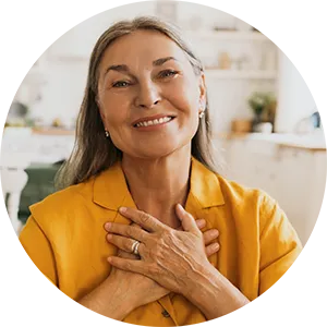 Woman making a grateful gesture - healthy self esteem concept or theme