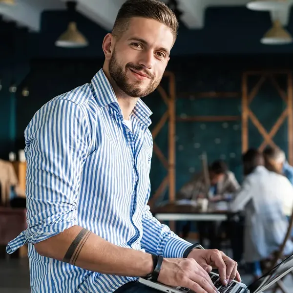 man feeling confident at work